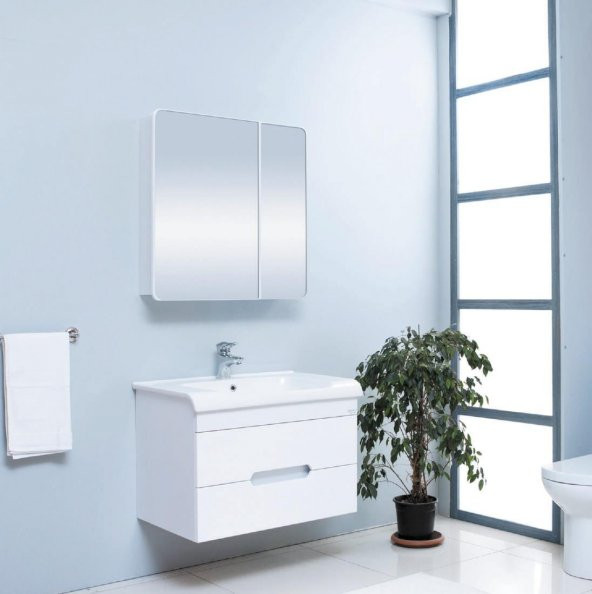 Denko Tuana 80 cm MDF Beyaz Banyo Dolabı Alt Modül ve Lavabo - Resim 2