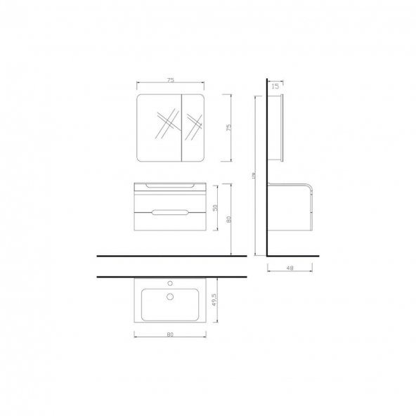 Denko Tuana 80 cm MDF Beyaz Banyo Dolabı Alt Modül ve Lavabo - Resim 3