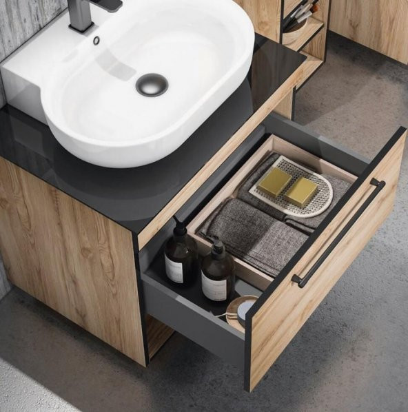 Orka Knidos 90 cm MDF Legnano Banyo Dolabı Alt Modül ve Lavabo