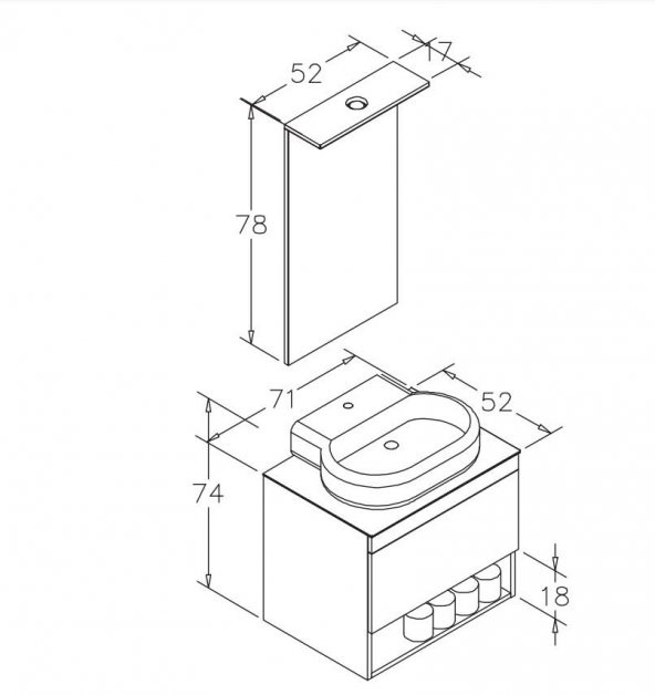 Orka Knidos 70 cm MDF Legnano Banyo Dolabı Alt Modül ve Lavabo - 4