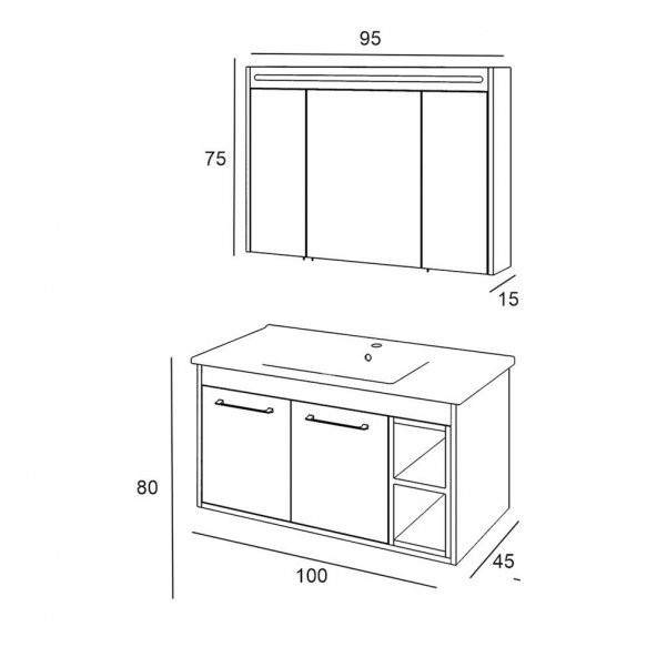 Denko Latte 100 cm MDF Retro Gümüş Banyo Dolabı Takımı - 3