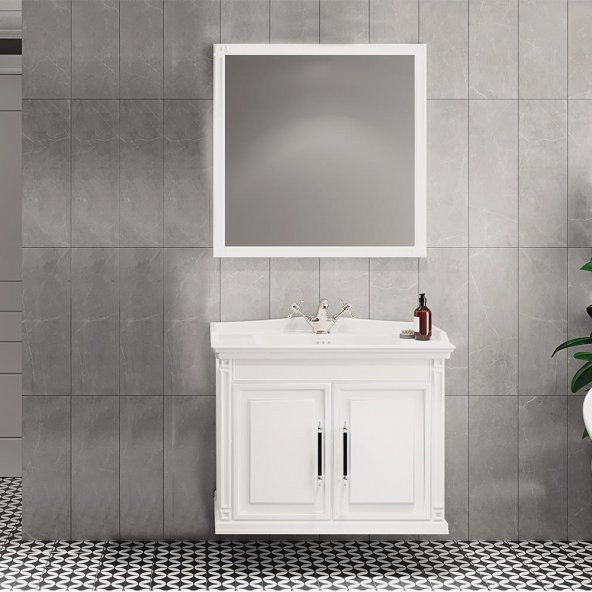 Denko Albatros 80 cm MDF Beyaz Banyo Dolabı Alt Modül ve Lavabo - 2
