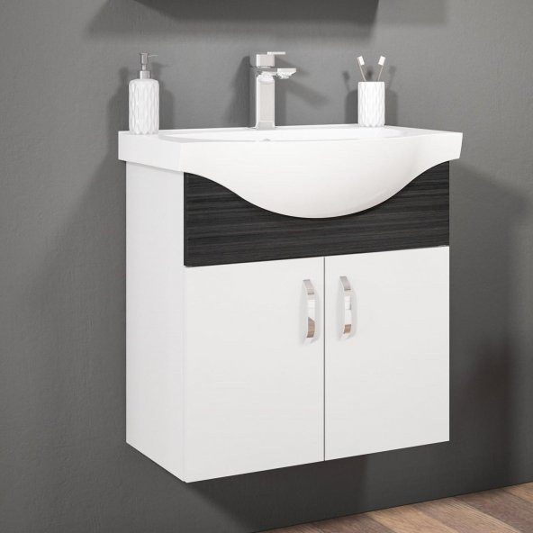 Orka Duru 65 cm Asma MDF Freze Siyah Banyo Dolabı Takımı - Resim 2
