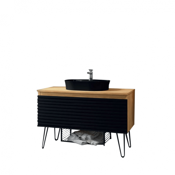 Denko Taylan 100 cm MDF Siyah Banyo Dolabı Alt Modül ve Lavabo - Resim 2