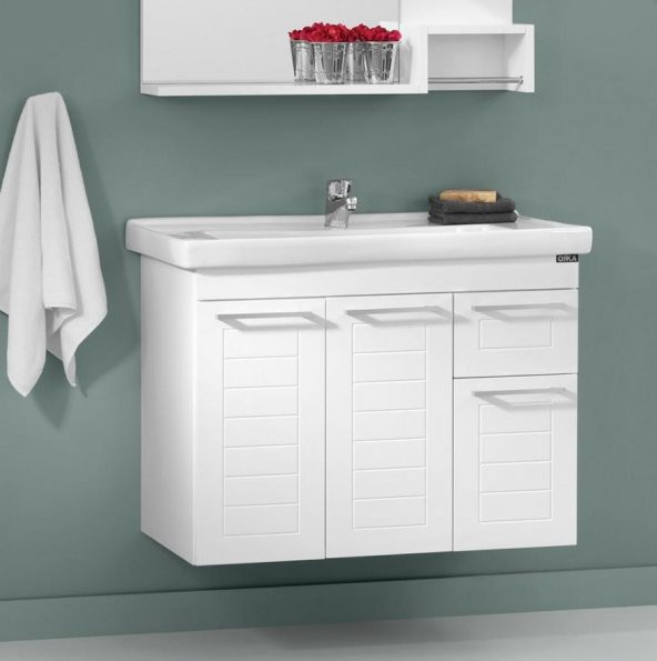 Orka Perge 85 cm Beyaz Banyo Dolabı Takımı,Sepetli Boy Dolabı - 2