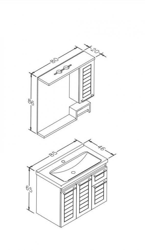 Orka Perge 85 cm Beyaz Banyo Dolabı Takımı,Sepetli Boy Dolabı - 4