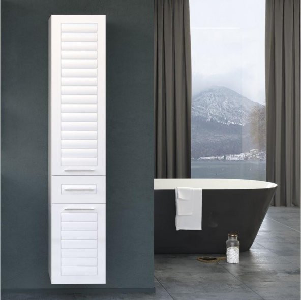 Orka Perge 100 cm MDF Beyaz Banyo Dolabı Takımı ve Sepetli Boy Dolabı - 3