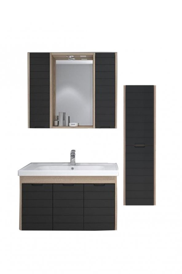 Denko Mostar 90 cm Banyo Dolabı Takımı ve Boy Dolabı-SİYAH