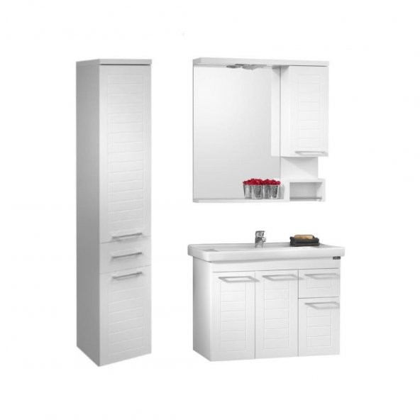 Orka Perge 85 cm MDF Beyaz Banyo Dolabı Takımı ve Boy Dolabı