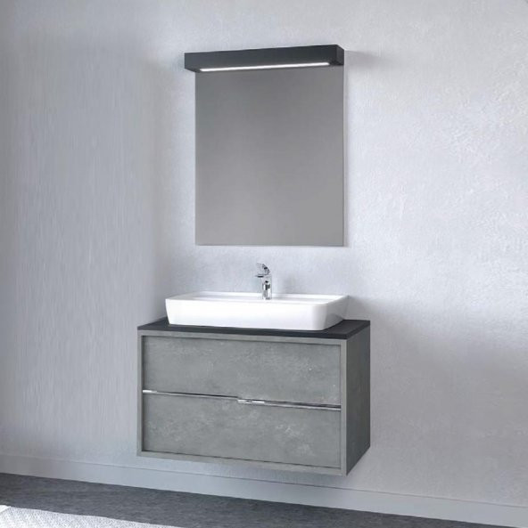 Denko Matia 80 cm MDF Retro Gümüş Banyo Dolabı Takımı