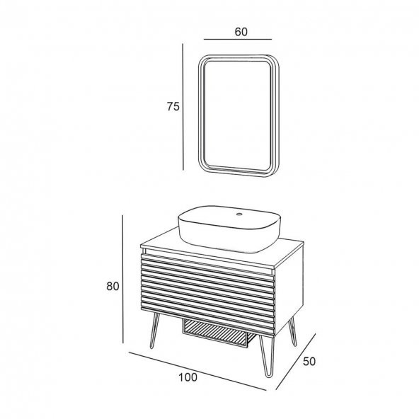 Denko Taylan 100 cm MDF Siyah Banyo Dolabı Takımı