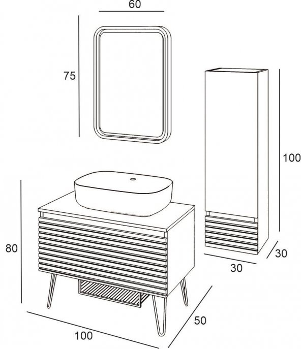 Denko Taylan 100 cm MDF Siyah Banyo Dolabı Takımı ve Boy Dolabı ürün görseli