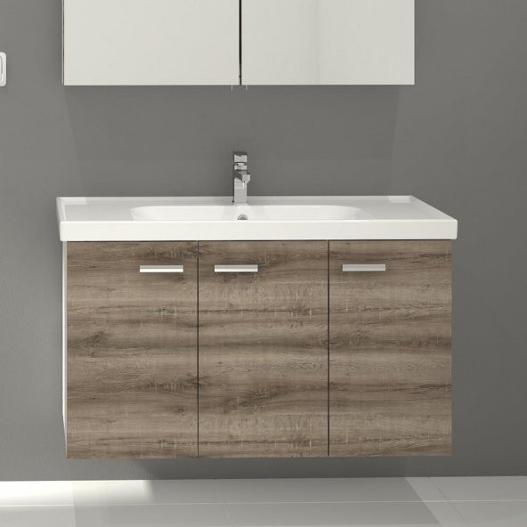 Turkuaz Frame Etajerli Lavabo 100*45cm ve Terra Banyo Dolabı-Alize