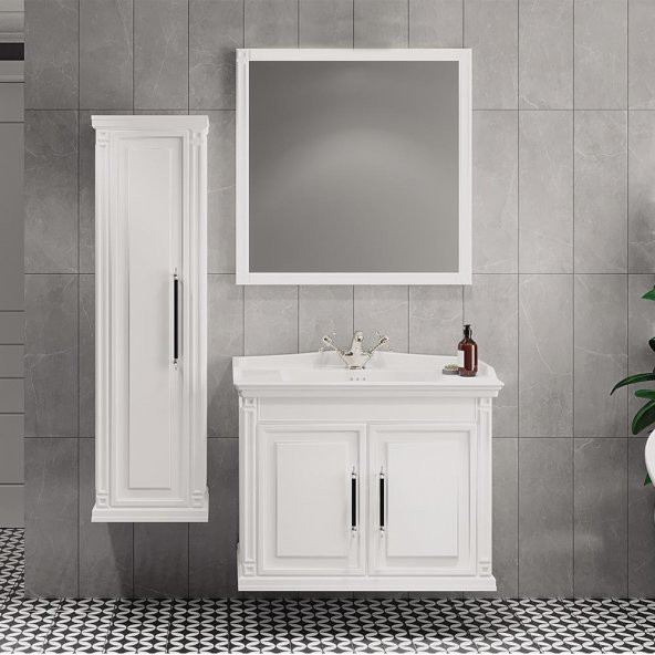 Denko Albatros 80 cm MDF Beyaz Banyo Dolabı Takımı ve Boy Dolabı