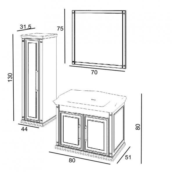 Denko Albatros 80 cm MDF Beyaz Banyo Dolabı Takımı ve Boy Dolabı - Resim 3