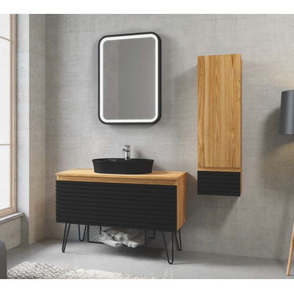 Denko Taylan 100 cm MDF Siyah Banyo Dolabı Takımı ve Boy Dolabı - 2