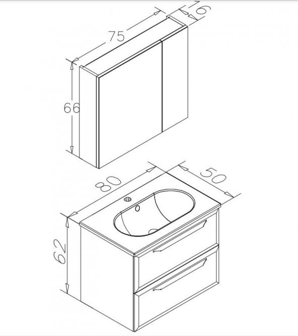 Orka Nuvola 80 cm Gri Banyo Dolabı Takımı - 3