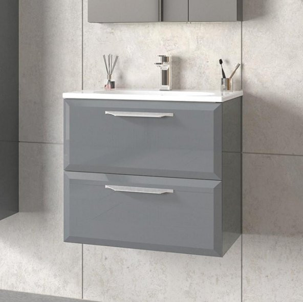 Orka Nuvola 65 cm Parlak Gri Banyo Dolabı Takımı ve Boy Dolabı - Resim 2