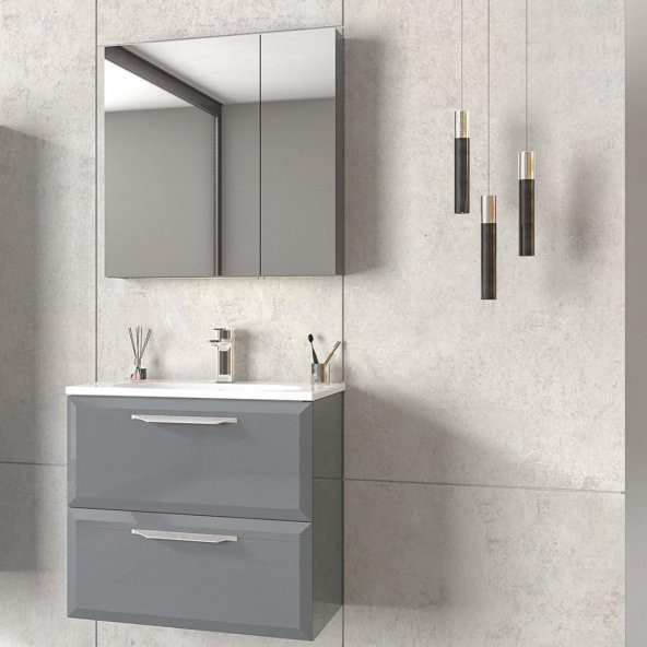 Orka Nuvola 65 cm MDF Parlak Gri Banyo Dolabı Takımı