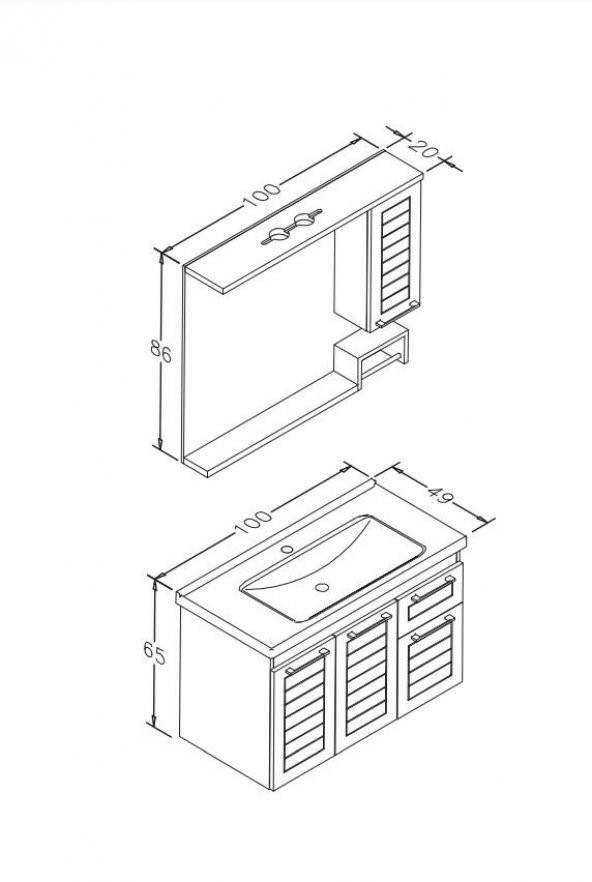 Orka Perge 100 cm MDF Banyo Dolabı Takımı - 3