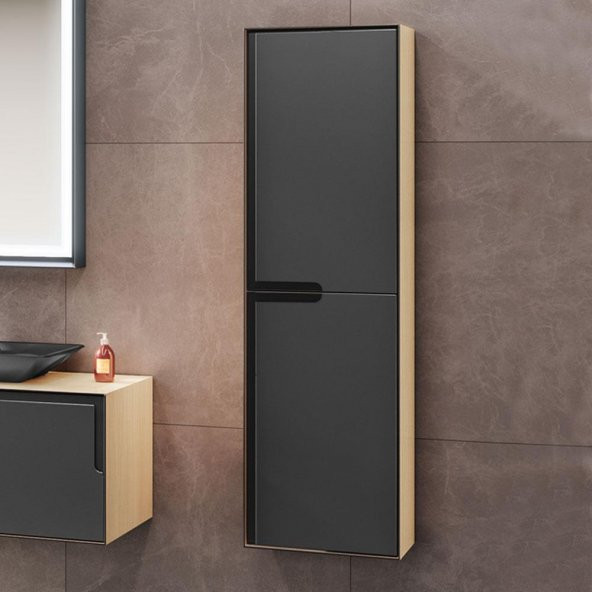 Orka Craft 40 cm Meşe-Mat Antrasit Banyo Boy Dolabı