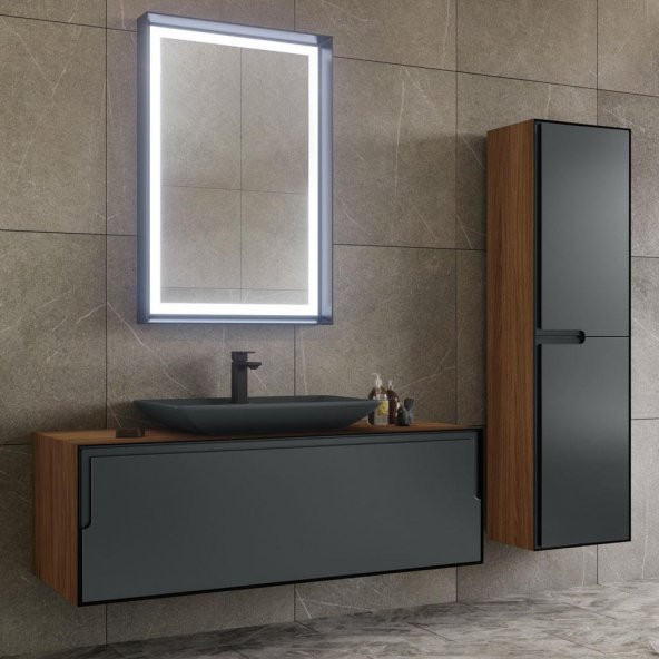 Orka Craft 40 cm Ceviz-Mat Antrasit Banyo Boy Dolabı - 2