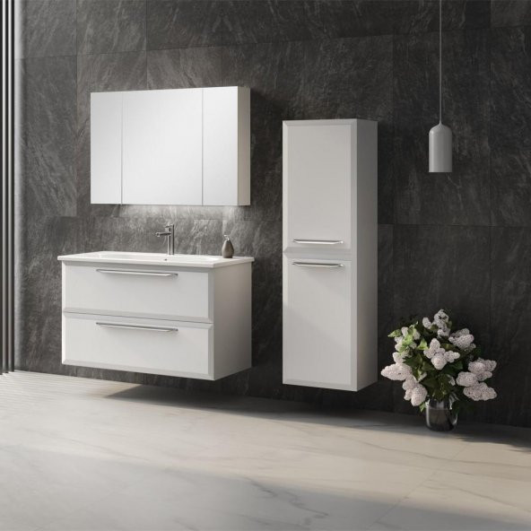 Orka Nuvola 100 cm MDF Beyaz Banyo Dolabı Takımı ve Boy Dolabı