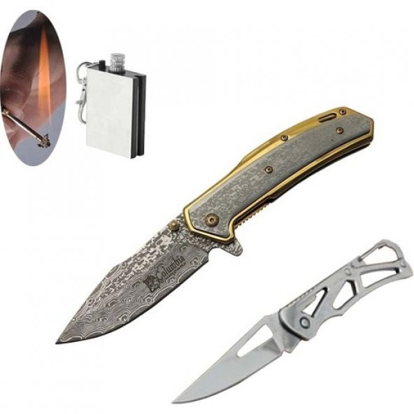 Columbia Serisi A-2120-B 21 cm Damascus Çakı Seti SLN94