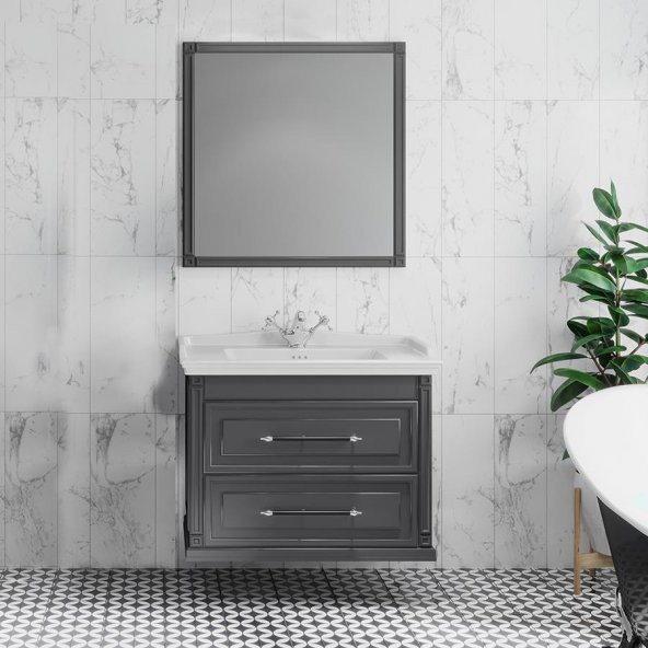 Denko Albatros 80 cm MDF Gri Banyo Dolabı Takımı