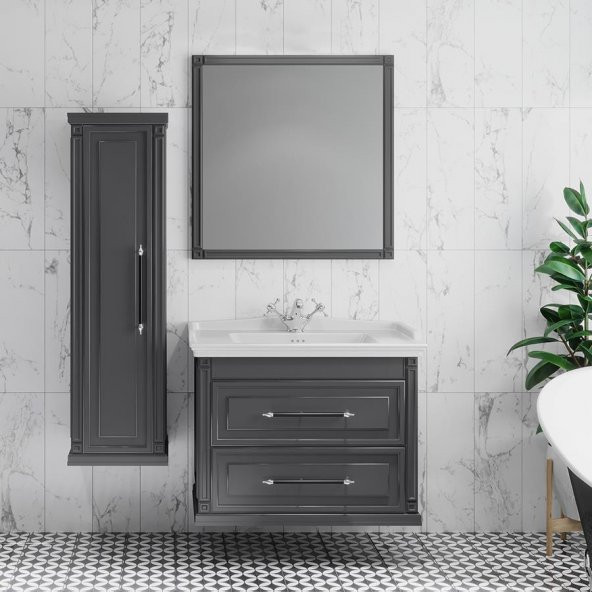 Denko Albatros 80 cm MDF Gri Banyo Dolabı Takımı ve Boy Dolabı
