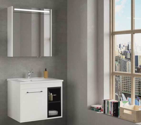 Denko Latte 65 cm MDF Beyaz Banyo Dolabı Alt Modül ve Lavabo - 2