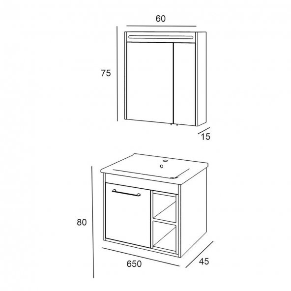 Denko Latte 65 cm MDF Beyaz Banyo Dolabı Alt Modül ve Lavabo - 3