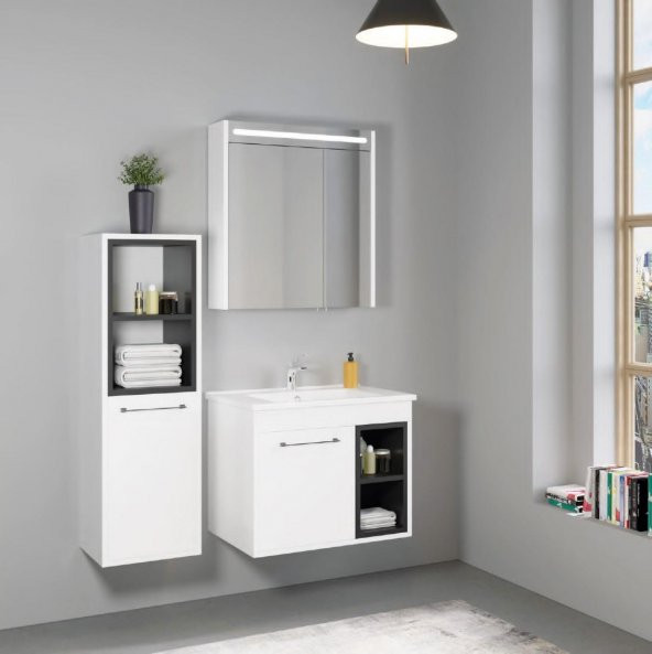 Denko Latte 65 cm MDF Beyaz Banyo Dolabı Takımı ve Boy Dolabı