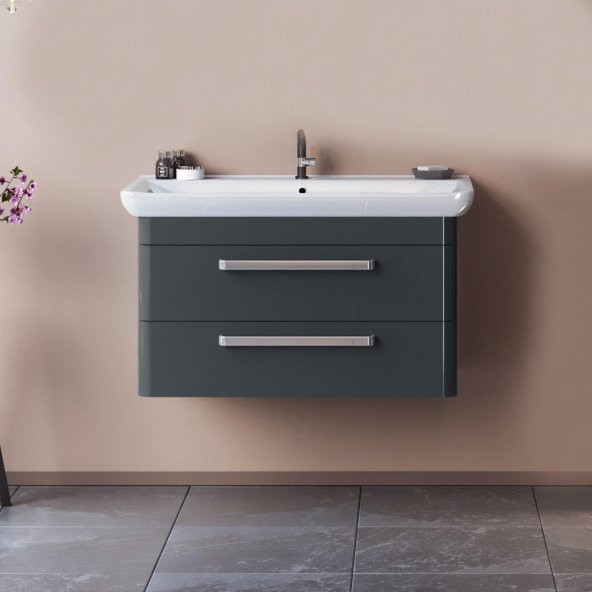 Orka Rose 100 cm Parlak Gri Banyo Dolabı Alt Modül ve Lavabo
