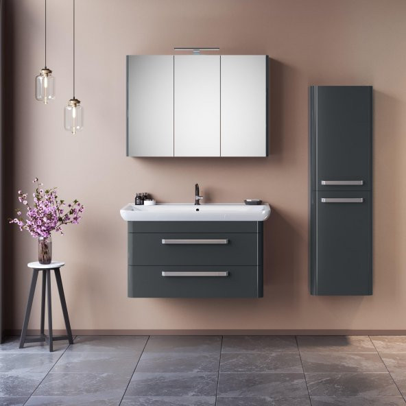 Orka Rose 40 cm MDF Parlak Gri Banyo Boy Çamaşır Dolabı - 2