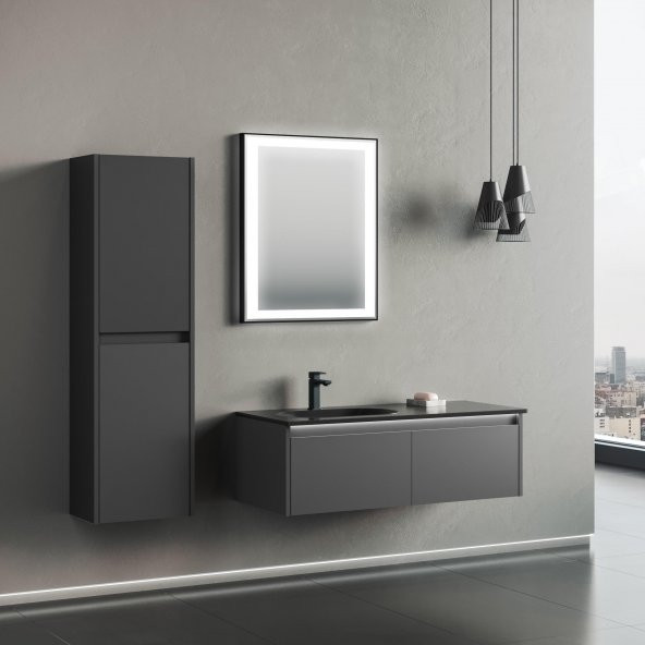 Orka Lisbon 40 cm MDF Mat Antrasit Banyo Boy Çamaşır Dolabı - 2