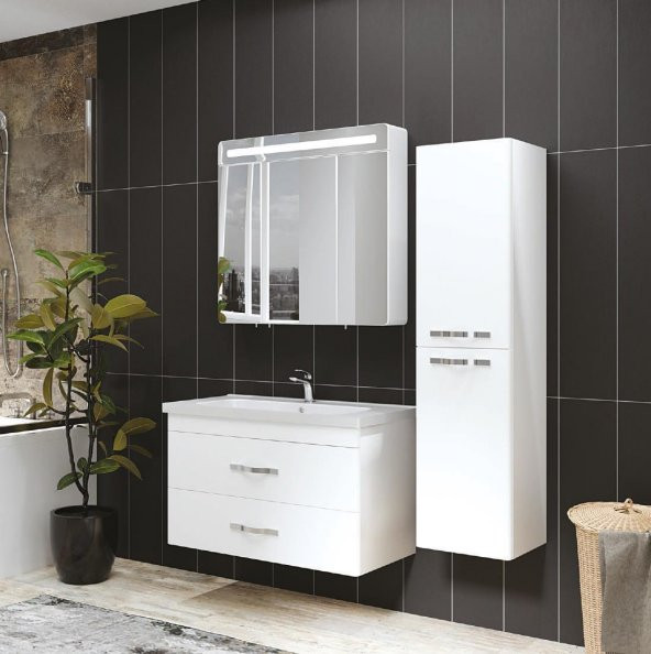 Denko Girne 35 cm MDF Beyaz Banyo Boy Dolabı - 2