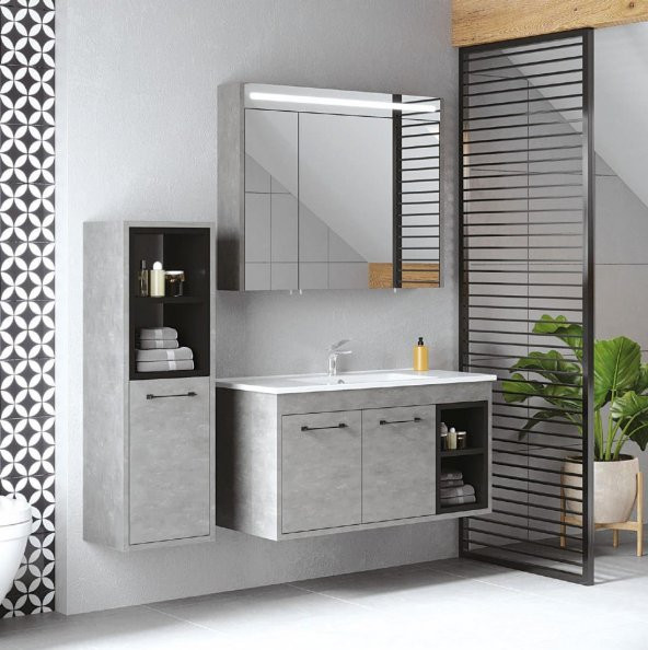 Denko Latte 35 cm MDF Retro Gümüş Banyo Boy Dolabı - 2