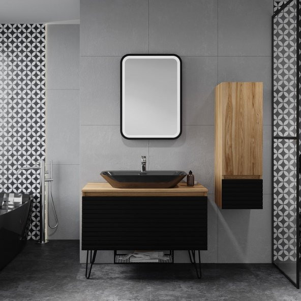 Denko Taylan 30 cm MDF Siyah Banyo Boy Dolabı - Resim 2