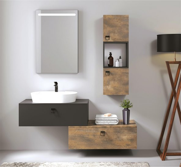 Denko Verona 35 cm MDF Bronz-Gri Banyo Boy Dolabı - 2