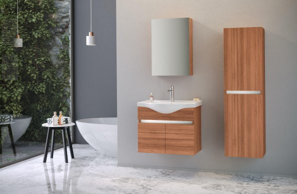 Orka Dinar/Enez 40 cm Teak Banyo Boy Çamaşır Dolabı - Resim 2