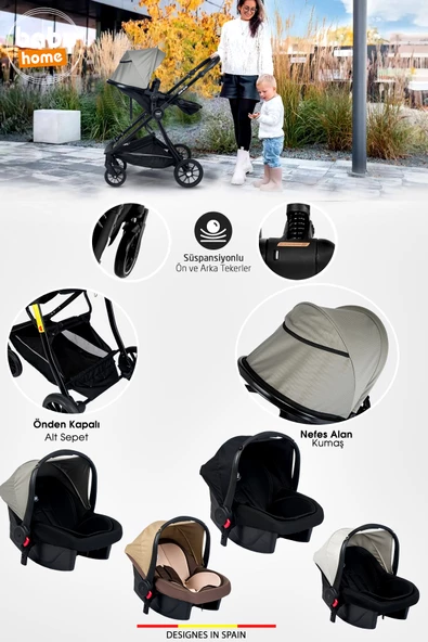 Baby Home Yeni Full Takım 10 In 1 940 Travel Sistem Bebek Arabası Lorelli Anne Yanı Oyun Parkı Park Yatak Beşik Ve Sallanır Ana Kucağı - 10