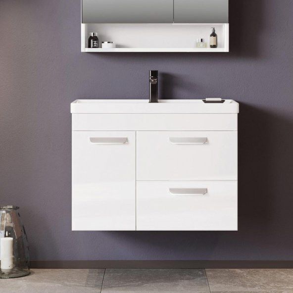 Orka Nova 80 cm MDF Beyaz Banyo Dolabı Alt Modül ve Lavabo