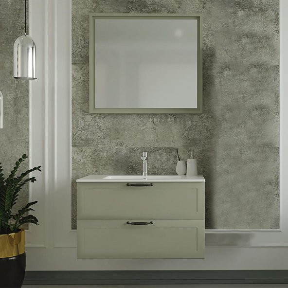 Denko Beyoğlu 85 cm MDF Gri Banyo Dolabı Alt Modül ve Lavabo - Resim 2
