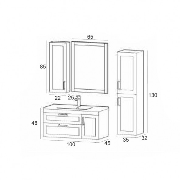 Denko Beyoğlu 100 cm MDF Mat Yeşil Banyo Dolabı Takımı, Boy Dolap - 3