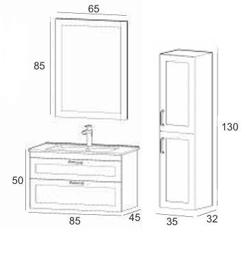 Denko Beyoğlu 85 cm MDF Gri Banyo Dolabı Takımı ve Boy Dolabı - Resim 3