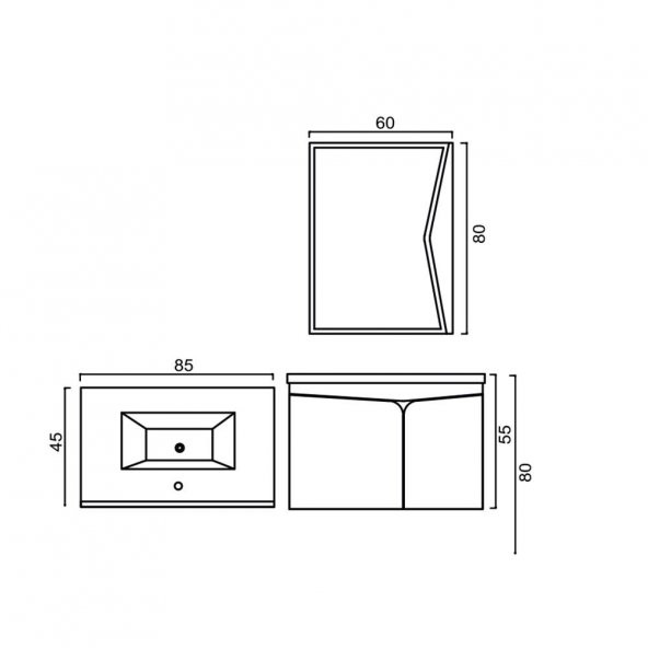 Denko Erel 85 cm MDF Beyaz Banyo Dolabı Takımı - 3