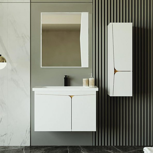 Denko Erel 65 cm MDF Beyaz Banyo Dolabı Takımı ve Boy Dolabı