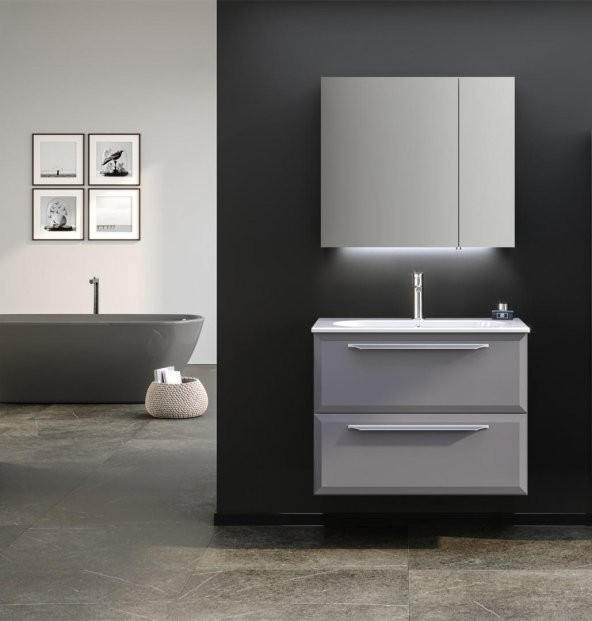 Orka Nuvola 80 cm Gri Banyo Dolabı Alt Modül ve Lavabo - Resim 2