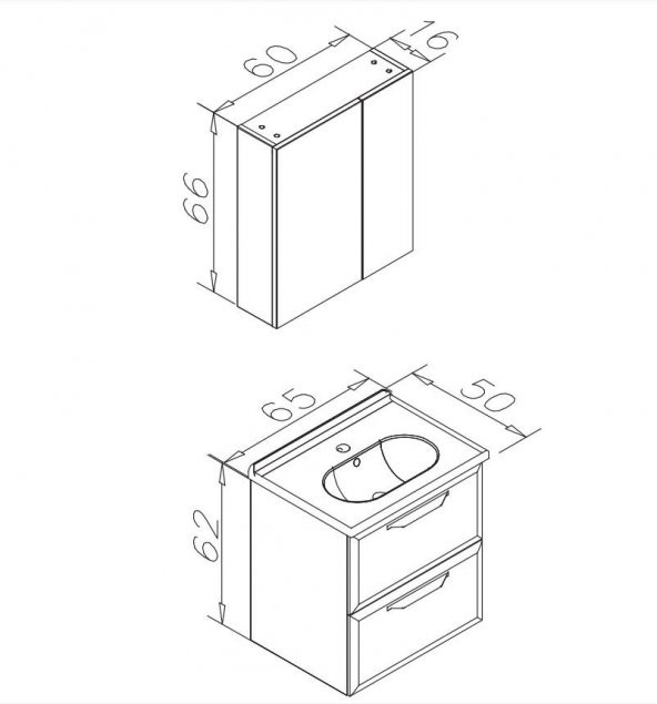 Orka Nuvola 65 cm Parlak Gri Banyo Dolabı Alt Modül ve Lavabo - Resim 3